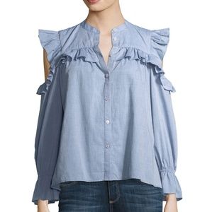 Joie Akari Ruffle Cold-Shoulder Blouse NWT